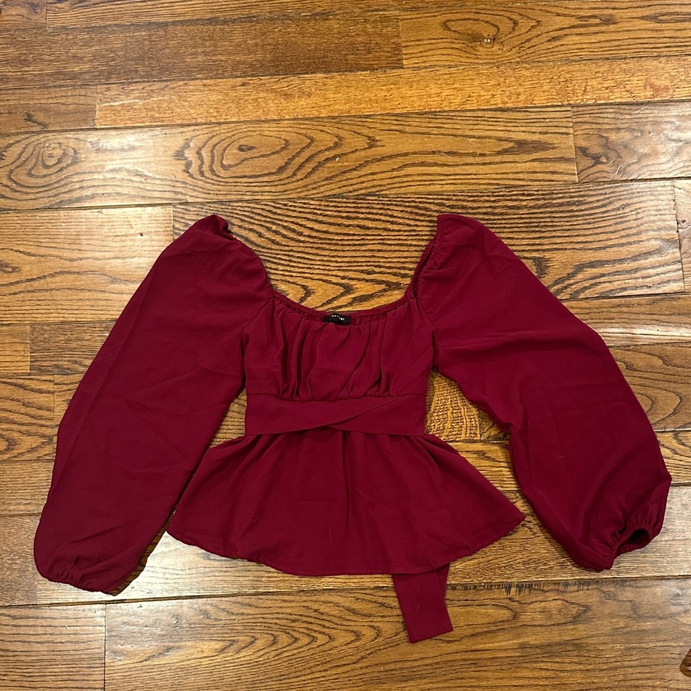 Blu Pepper Burgundy Puff Sleeve Blouse